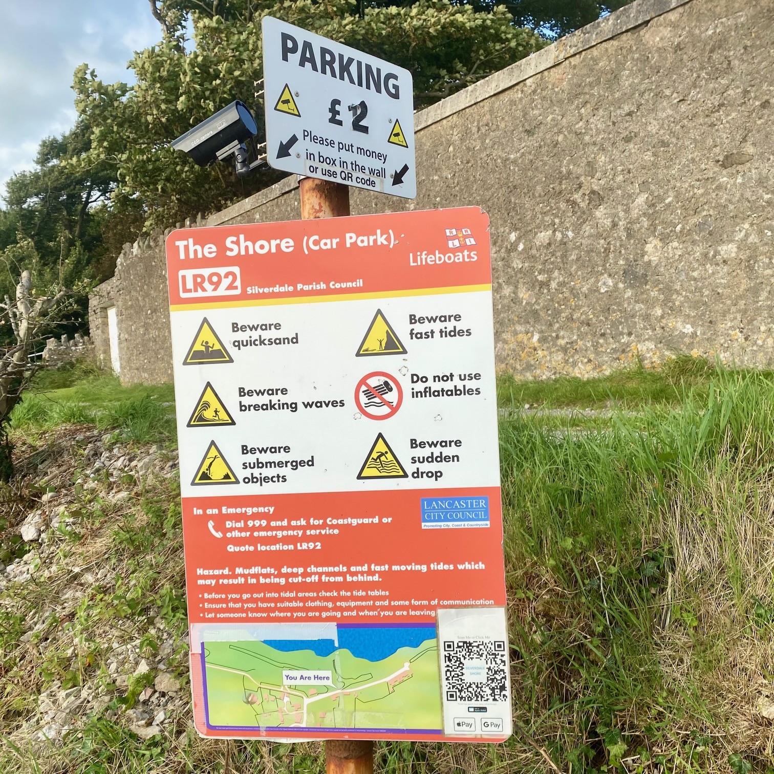 A parking sign on Silverdale beach in Lancashire